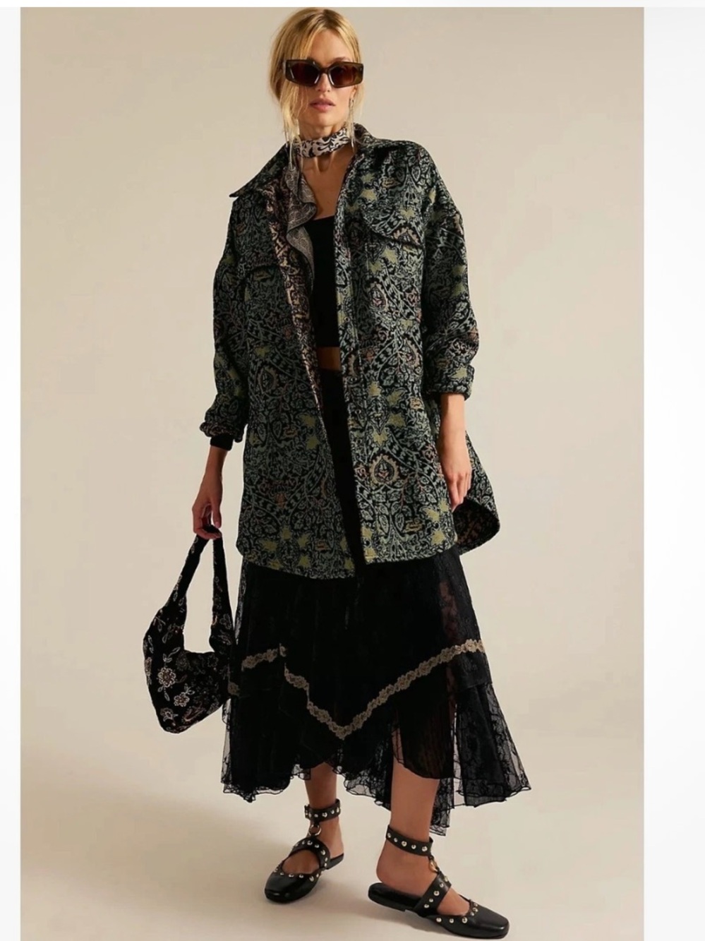 NWOT Free people Bohemian Tapestry Fog Jacquard Shacket Shirt Jacket XS